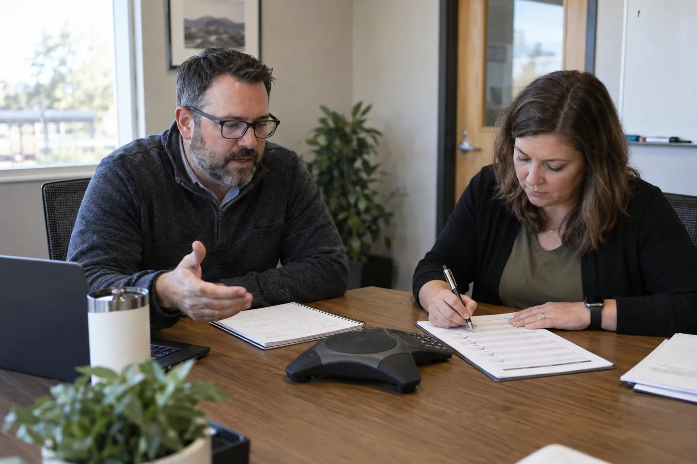 A vendor demonstration with a customer operations team reviewing difficult call scenarios.
